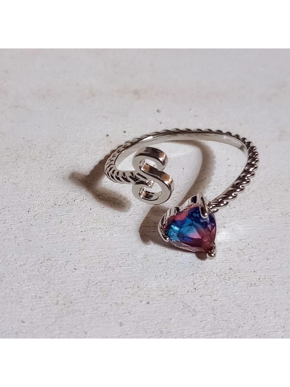 Silver letter S adjustable ring